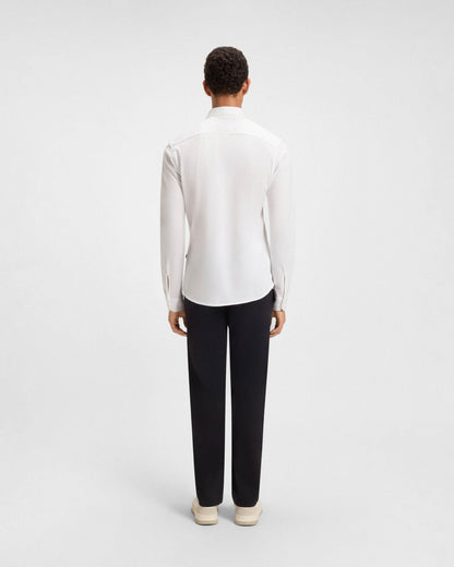 BOSS Orange Mysoft Mens Slim-Fit Shirt in Melange Cotton Jersey - White 100 | CHO | Designer Mens Long Sleeve Shirts