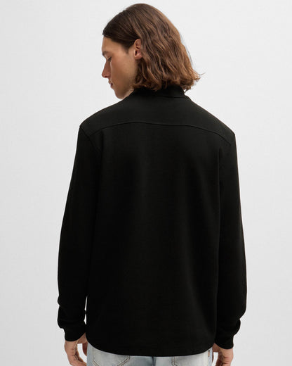 BOSS Orange Petempestolong Mens Cotton-Blend Polo Shirt with Waffle Structure - Black 001