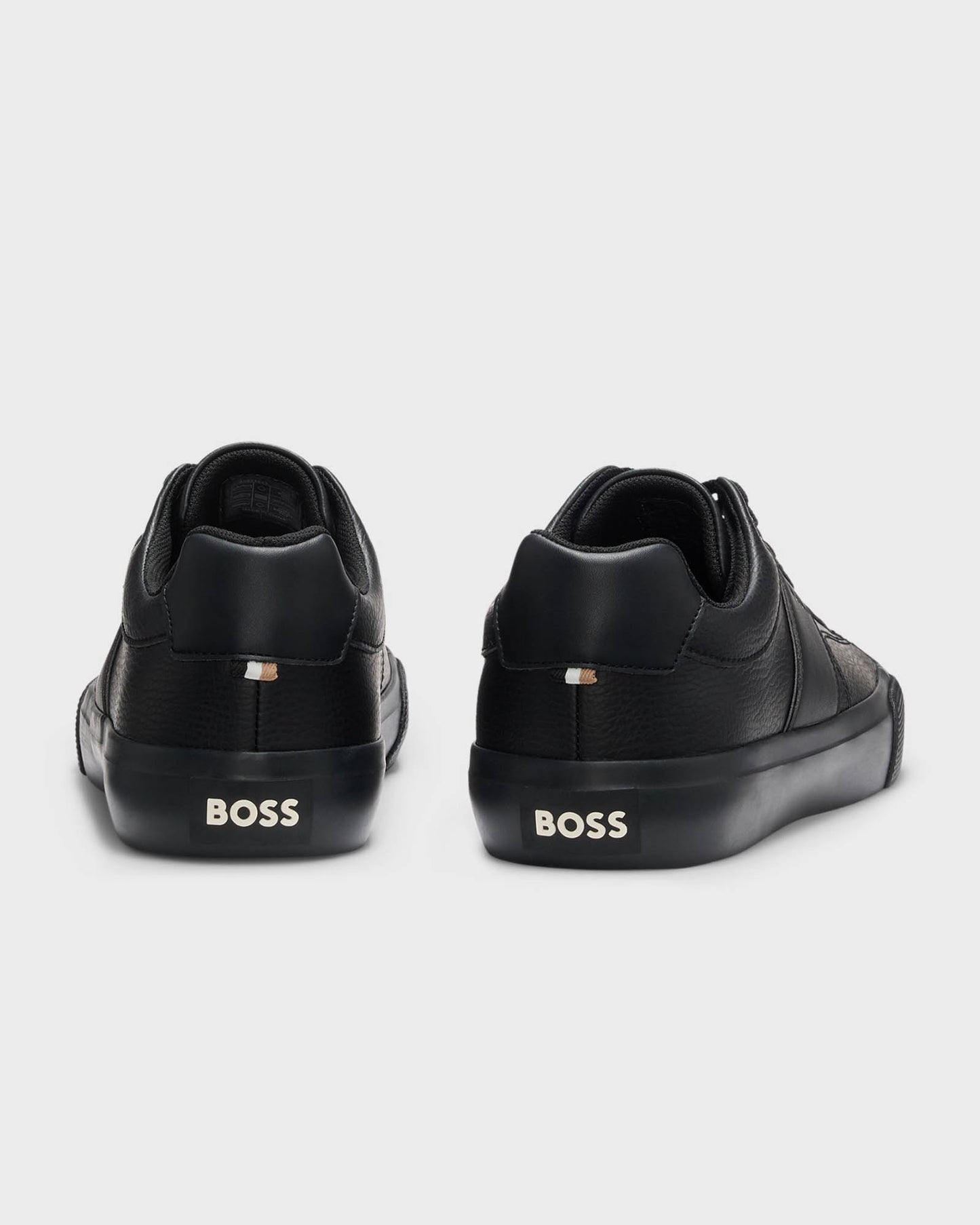 BOSS Orange Aiden Tenn Mens Faux-Leather Trainers with Plain and Grained Textures  - Black 005
