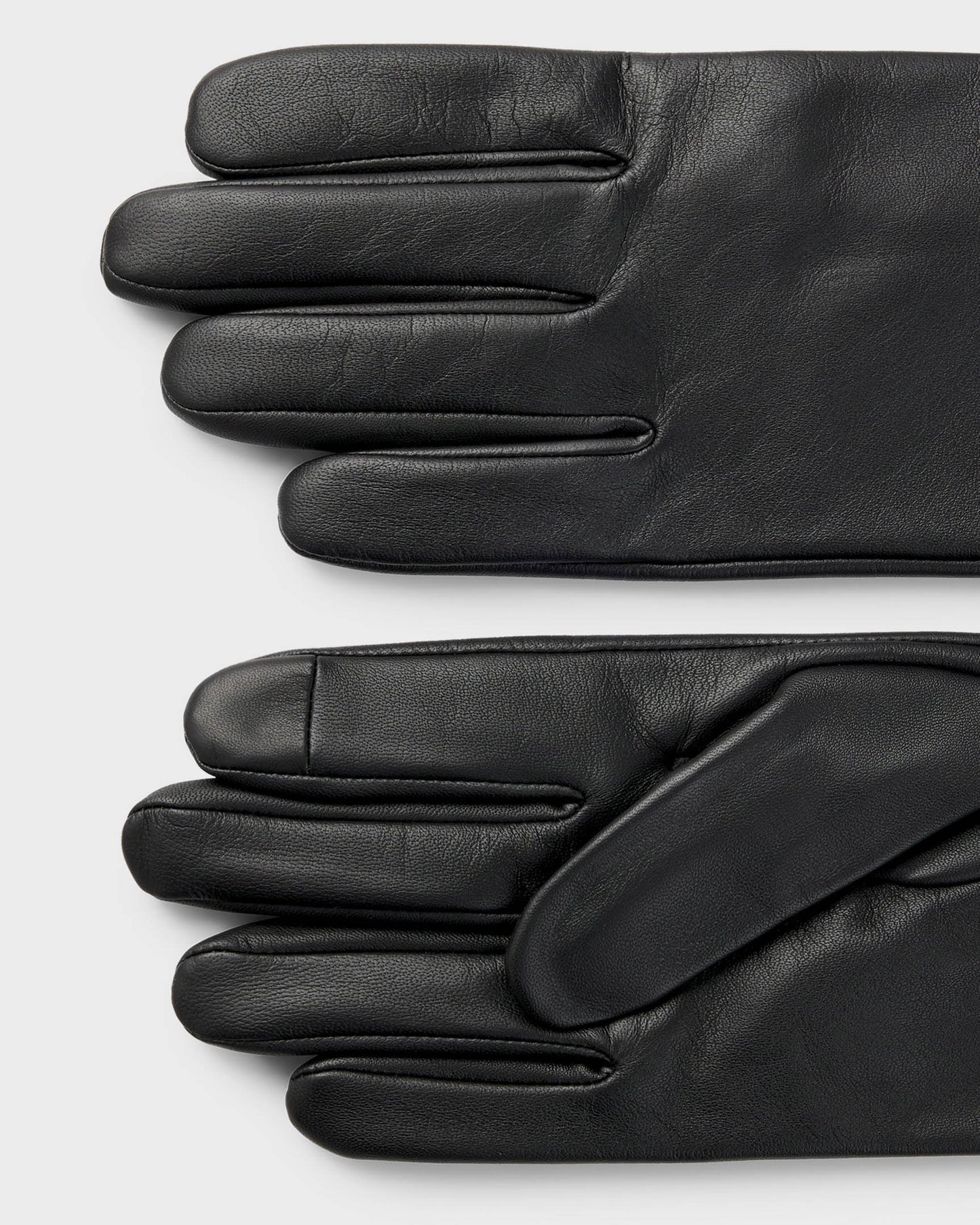 BOSS Orange Mens Grained-leather gloves with full lining and lasered logo - Black 001, front and back finger detail