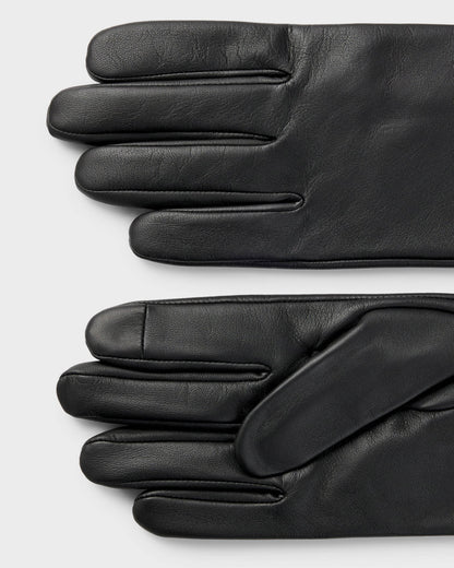 BOSS Orange Mens Grained-leather gloves with full lining and lasered logo - Black 001, front and back finger detail