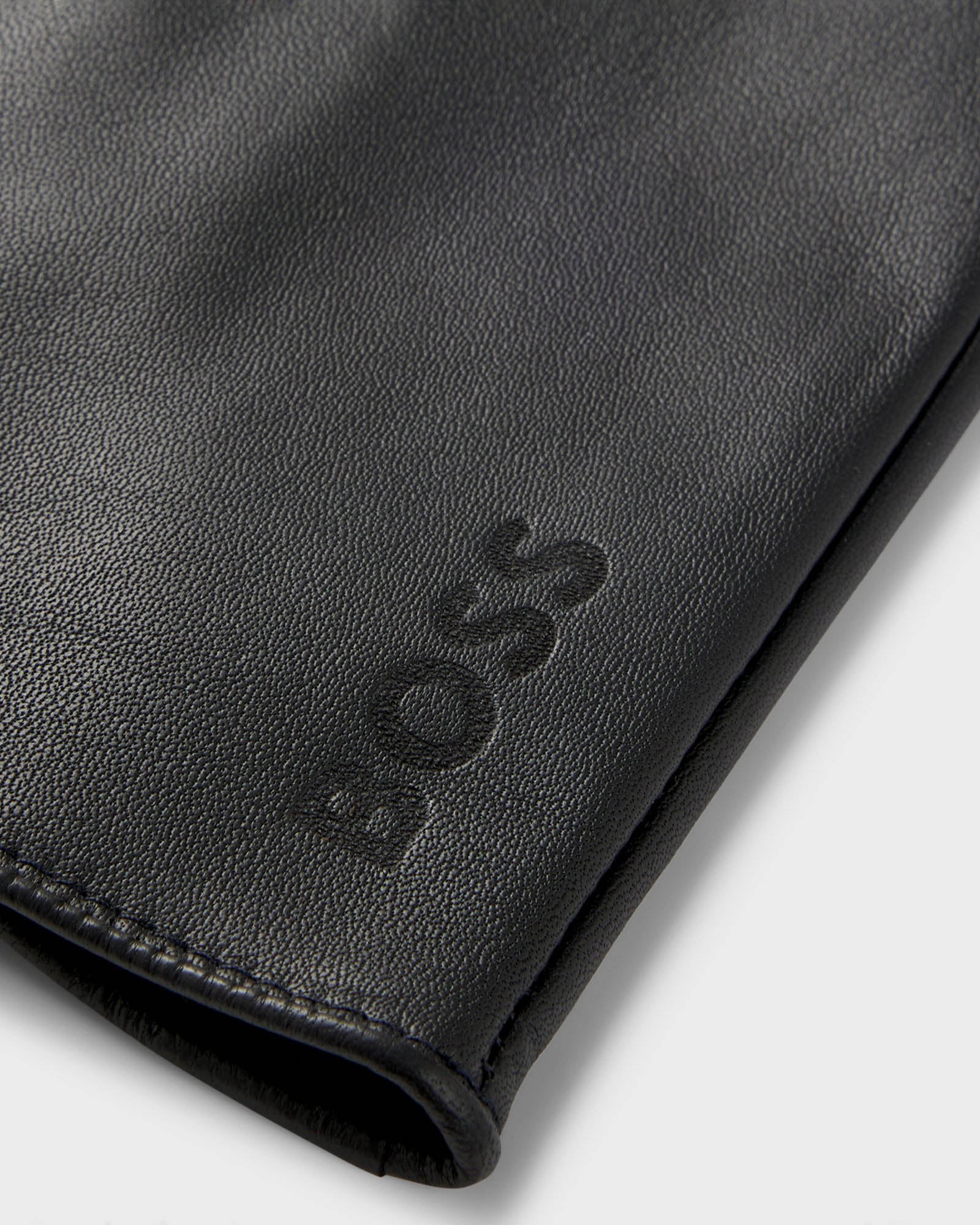 BOSS Orange Mens Grained-leather gloves with full lining and lasered logo - Black 001, logo detail