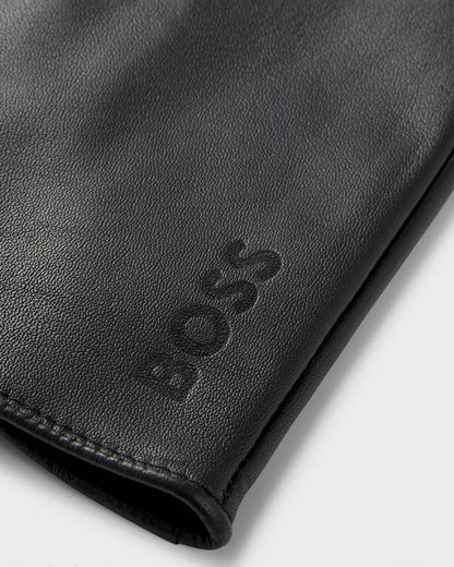 BOSS Orange Mens Grained-leather gloves with full lining and lasered logo - Black 001, logo detail