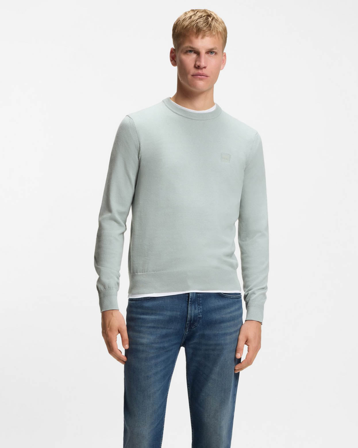 BOSS Orange Kanovano Mens Crew Neck Jumper - Silver 043 | CHO | Designer Mens Jumpers
