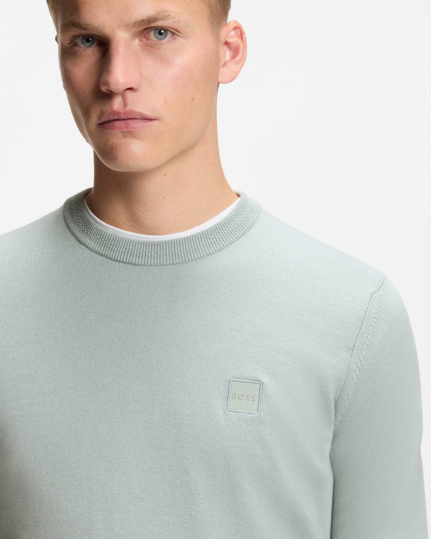 BOSS Orange Kanovano Mens Crew Neck Jumper - Silver 043 | CHO | Designer Mens Jumpers