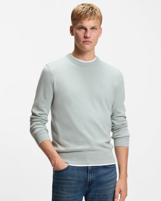 BOSS Orange Kanovano Mens Crew Neck Jumper - Silver 043 | CHO | Designer Mens Jumpers