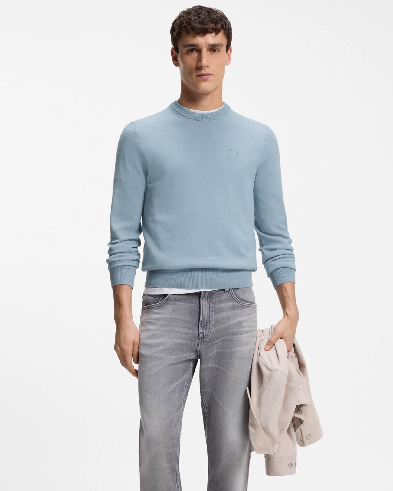 BOSS Orange Kanovano Mens Crew Neck Jumper - Light/Pastel Blue 458 | CHO | Designer Mens Jumpers