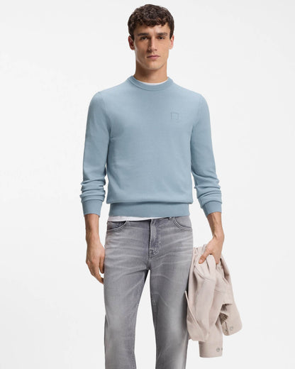 BOSS Orange Kanovano Mens Crew Neck Jumper - Light/Pastel Blue 458 | CHO | Designer Mens Jumpers