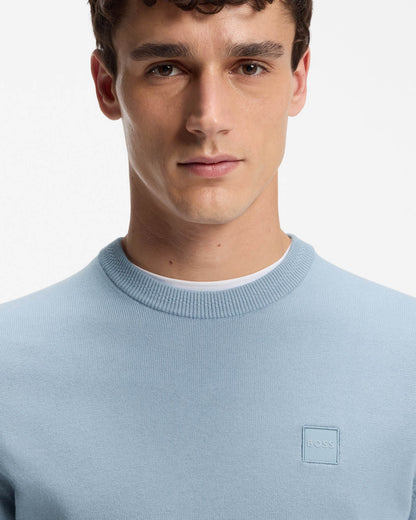 BOSS Orange Kanovano Mens Crew Neck Jumper - Light/Pastel Blue 458 | CHO | Designer Mens Jumpers