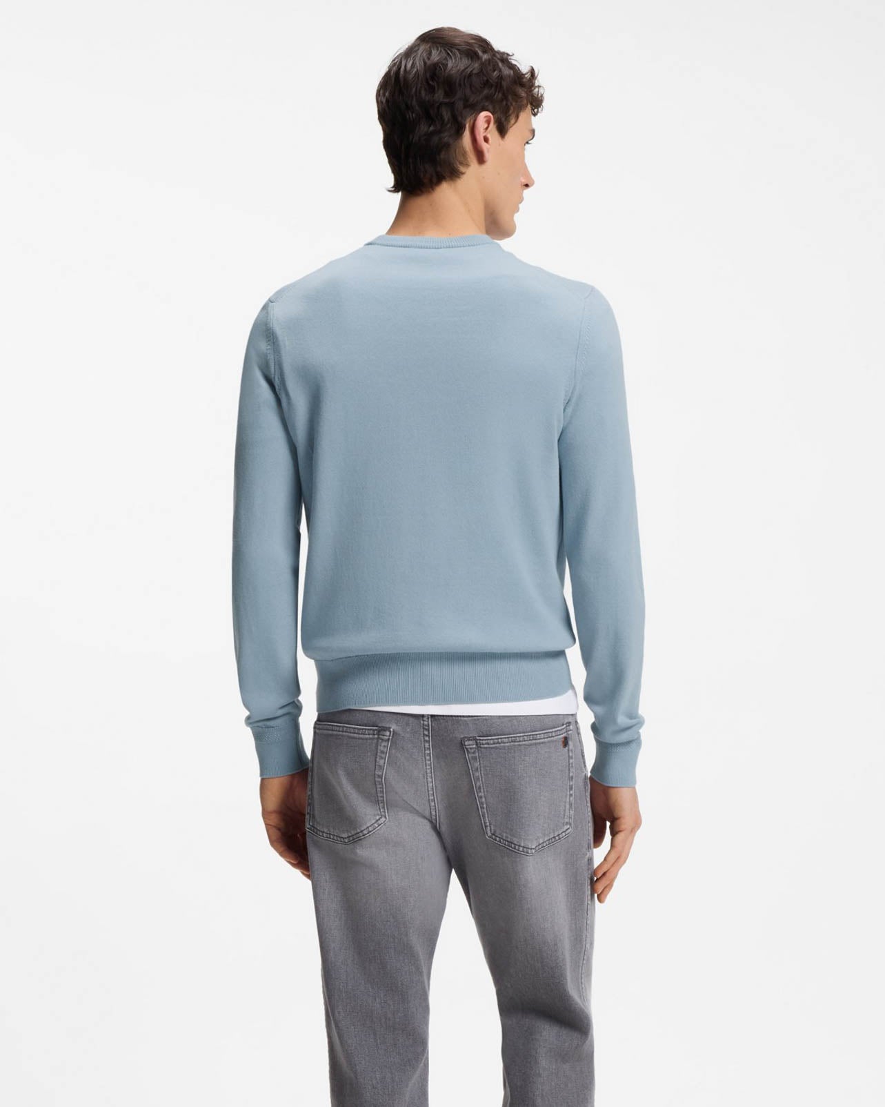 BOSS Orange Kanovano Mens Crew Neck Jumper - Light/Pastel Blue 458 | CHO | Designer Mens Jumpers