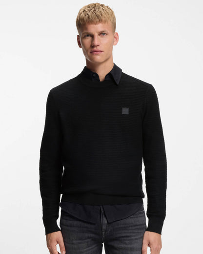 BOSS Orange Anion S Mens Crew Neck Jumper - Black 001 - CHO - Designer Mens Jumpers