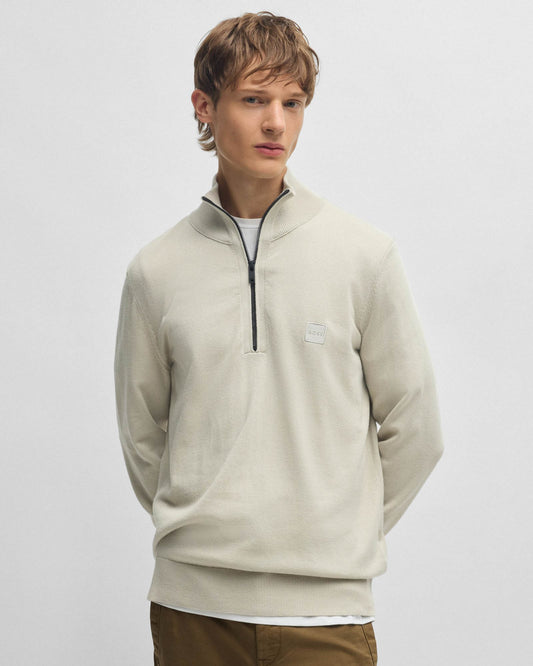 BOSS Orange Kanobix S Mens 1/4 Zip Jumper - Light Beige 271