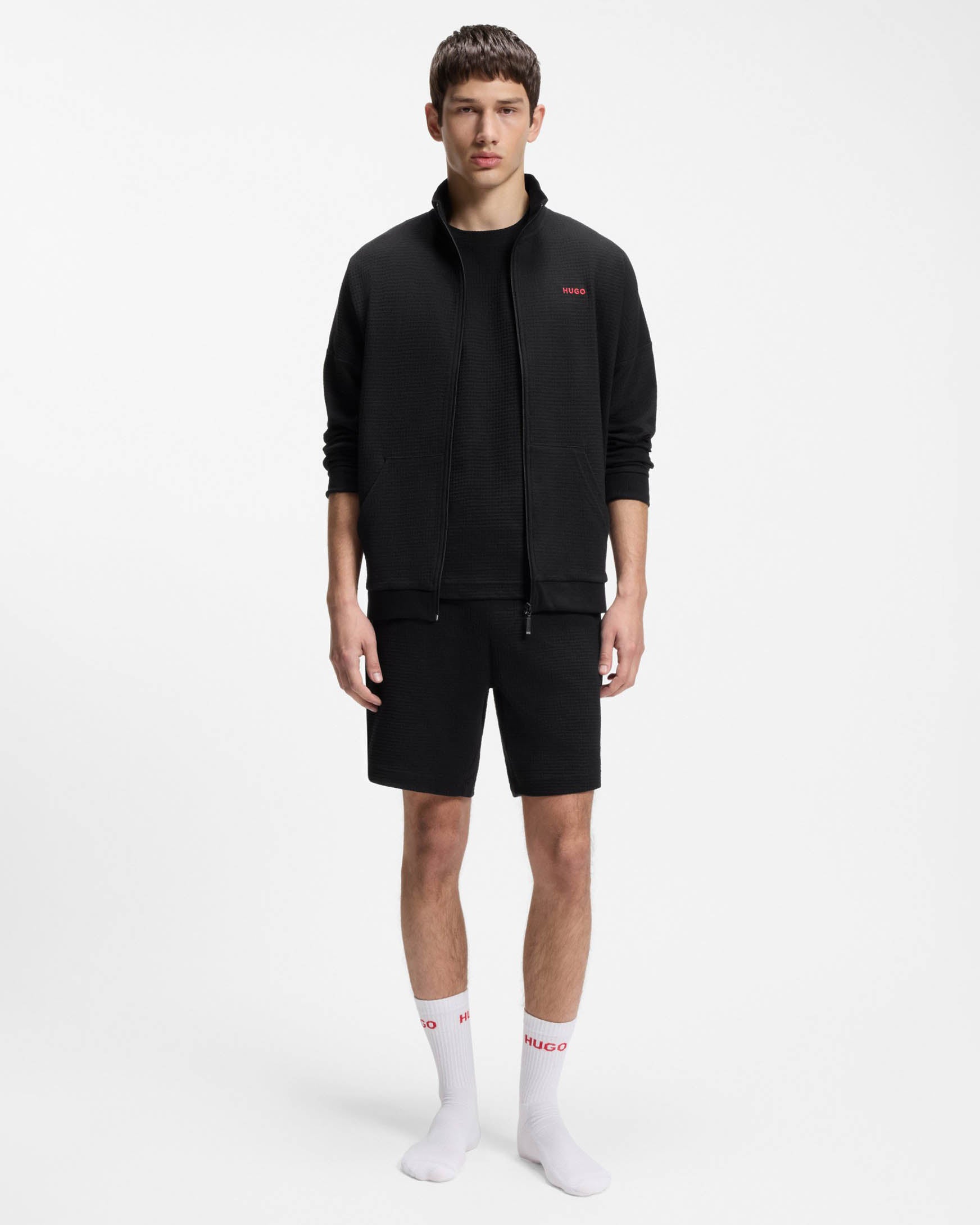 HUGO Austin Mens HUGO Austin Mens HUGO Austin Mens Waffle - Structured Pyjama Shorts with Embroidered Logo | CHO | Designer Mens Pyjamas