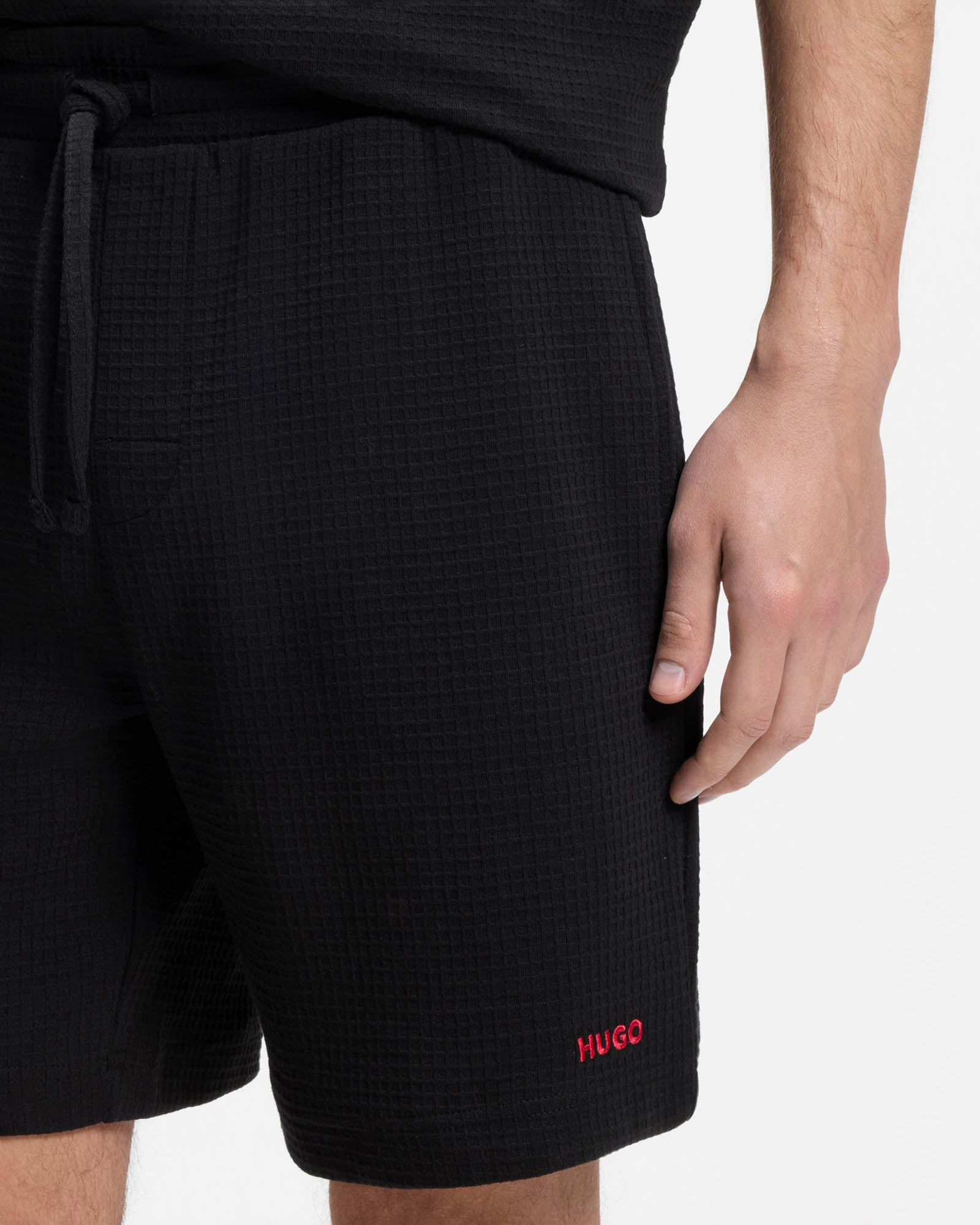 HUGO Austin Mens HUGO Austin Mens HUGO Austin Mens Waffle - Structured Pyjama Shorts with Embroidered Logo | CHO | Designer Mens Pyjamas
