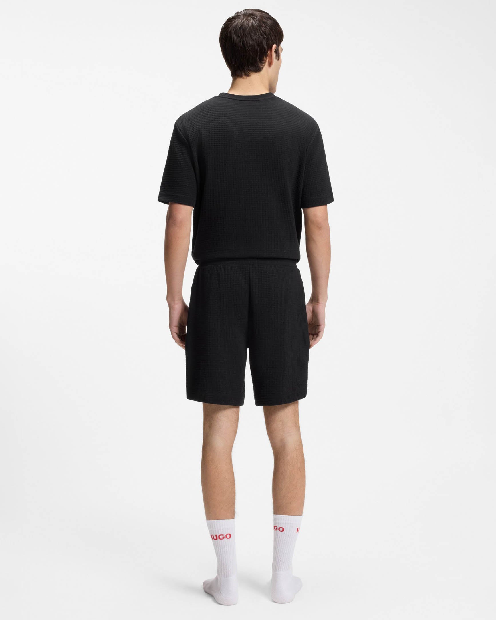 HUGO Austin Mens HUGO Austin Mens HUGO Austin Mens Waffle - Structured Pyjama Shorts with Embroidered Logo | CHO | Designer Mens Pyjamas