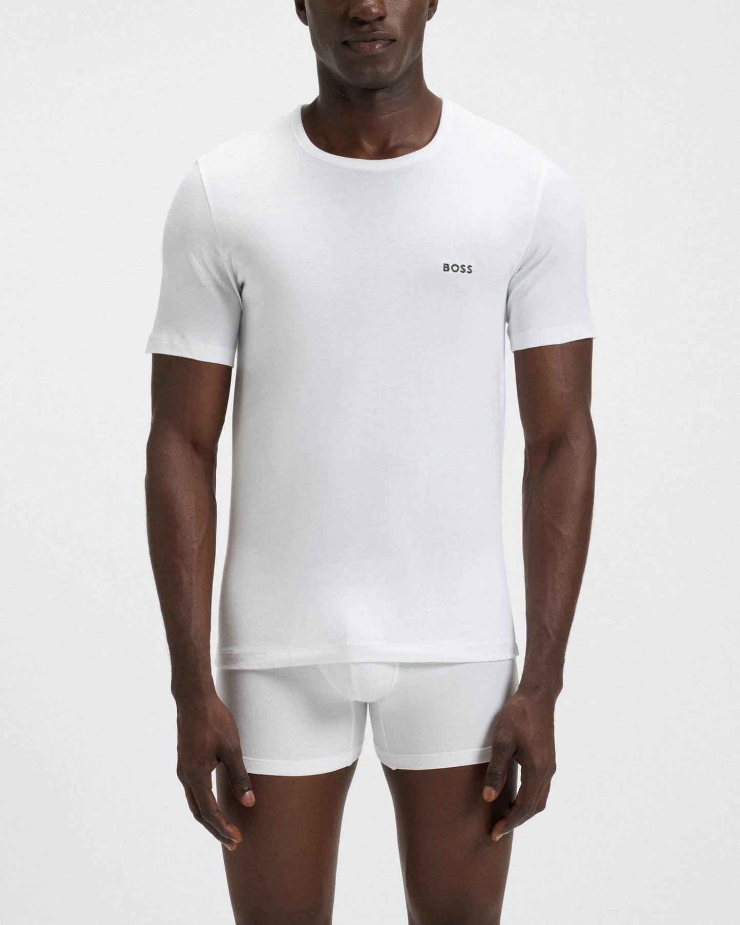 BOSS Orange Mens Three-Pack of Cotton Underwear T-Shirts with Logo Embroidery - White/Green 972