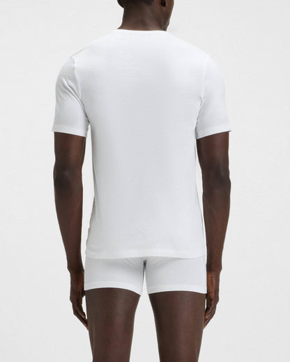 BOSS Orange Mens Three-Pack of Cotton Underwear T-Shirts with Logo Embroidery - White/Green 972