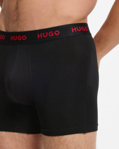 HUGO 3-Pack Mens Boxer Briefs with Logo Waistbands - Black 001