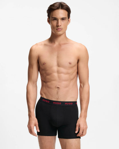 HUGO 3-Pack Mens Boxer Briefs with Logo Waistbands - Black 001