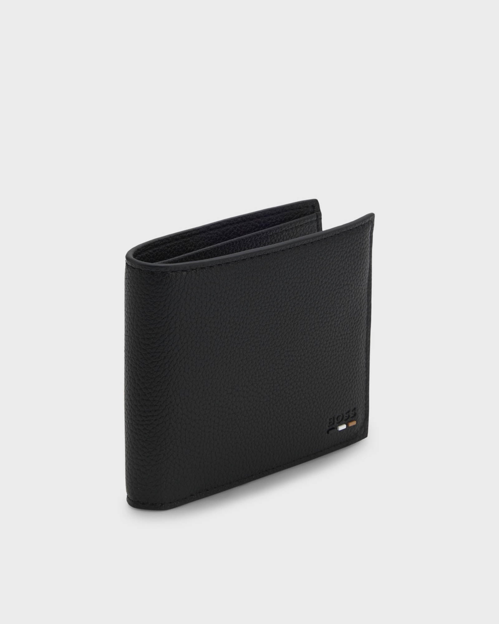 BOSS Orange Ray Mens Faux-Leather Folding Wallet with Signature-Stripe Trim - Black 001 | CHO | Designer Mens Wallets