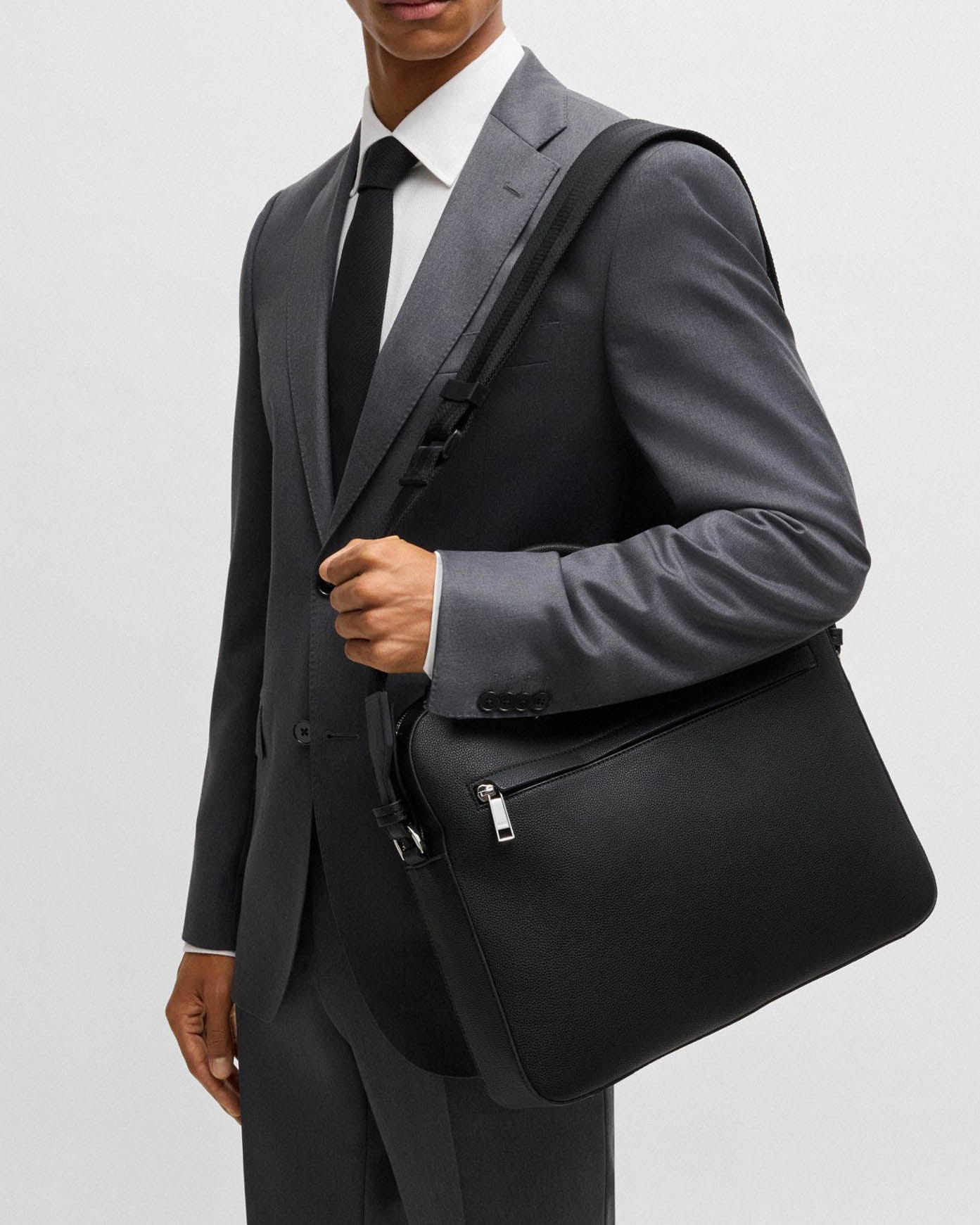 BOSS Orange Ray Mens Document Case in Grained Faux Leather with Signature Trims  - Black 001