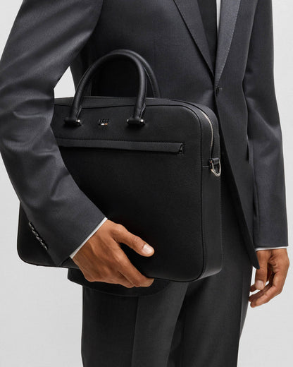 BOSS Orange Ray Mens Document Case in Grained Faux Leather with Signature Trims  - Black 001
