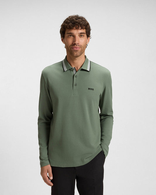 BOSS Green Plisy Mens Long Sleeve Polo Shirt - Open Green 359