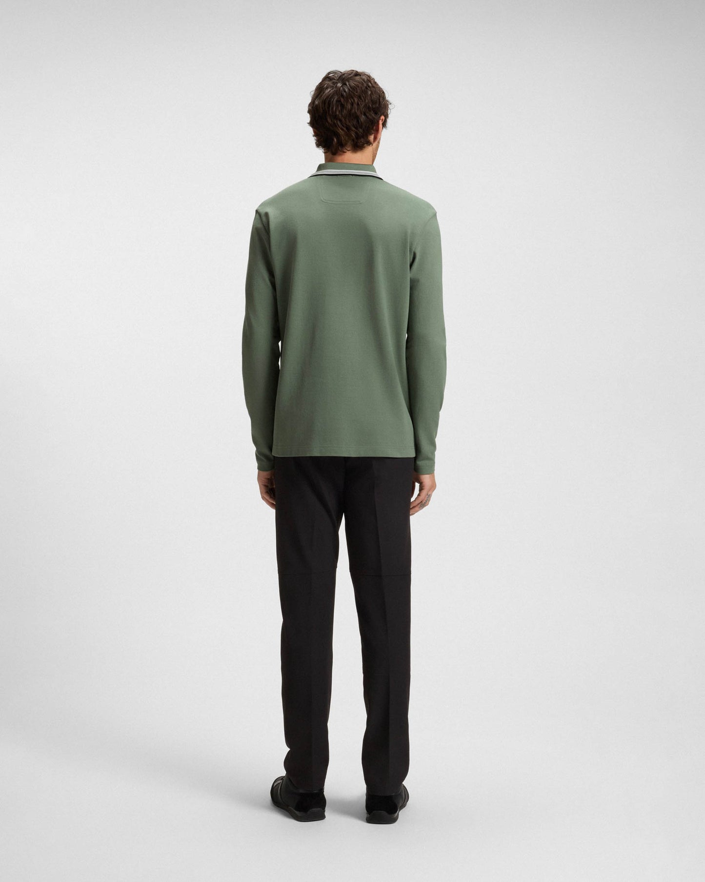 BOSS Green Plisy Mens Long Sleeve Polo Shirt - Open Green 359