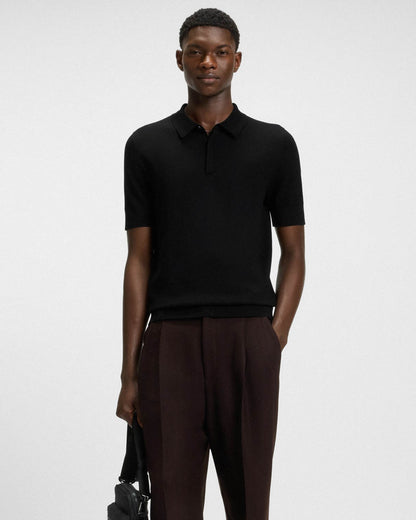 HUGO San Peter Mens Knit Polo with Covered Placket - Black 001
