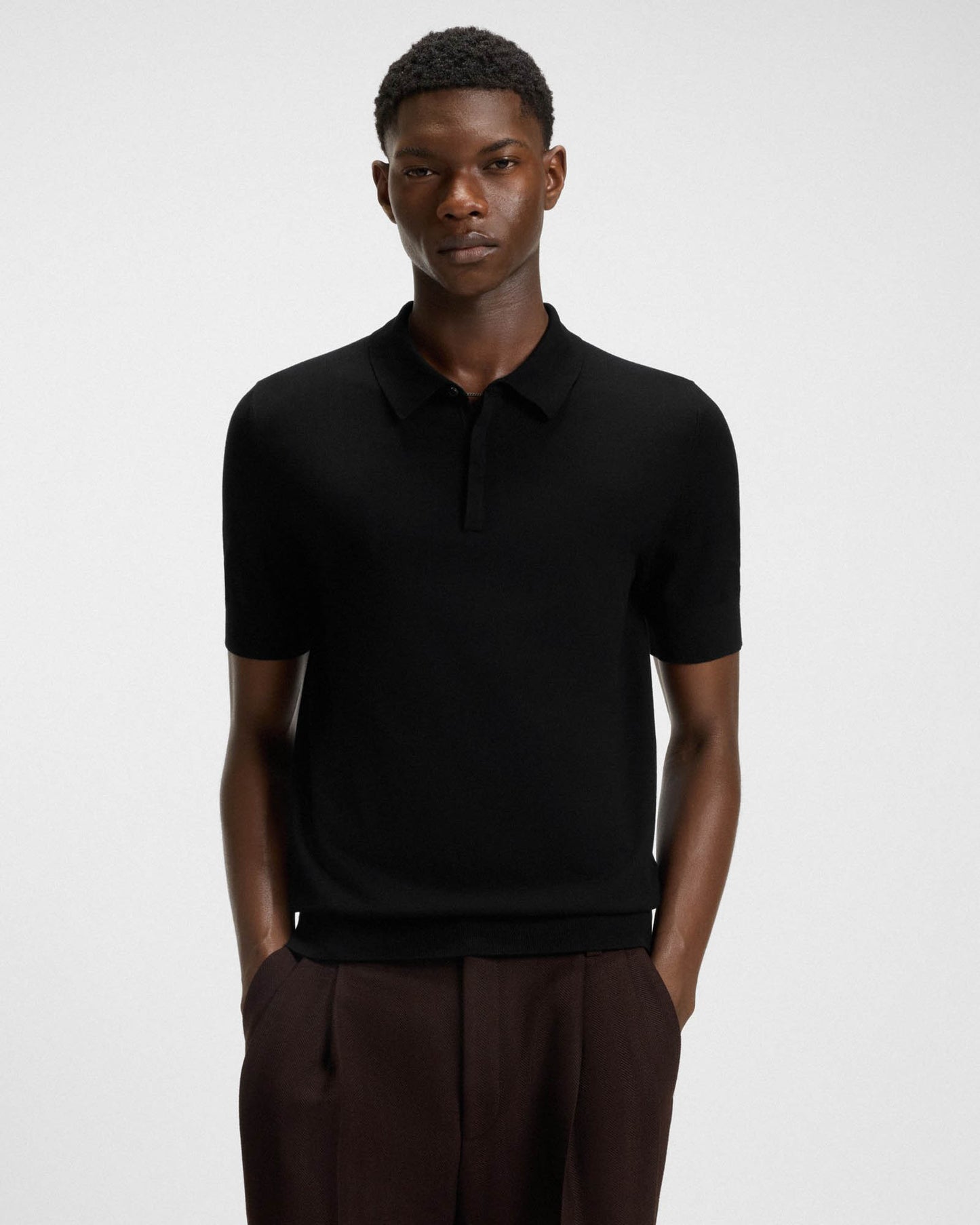 HUGO San Peter Mens Knit Polo with Covered Placket - Black 001