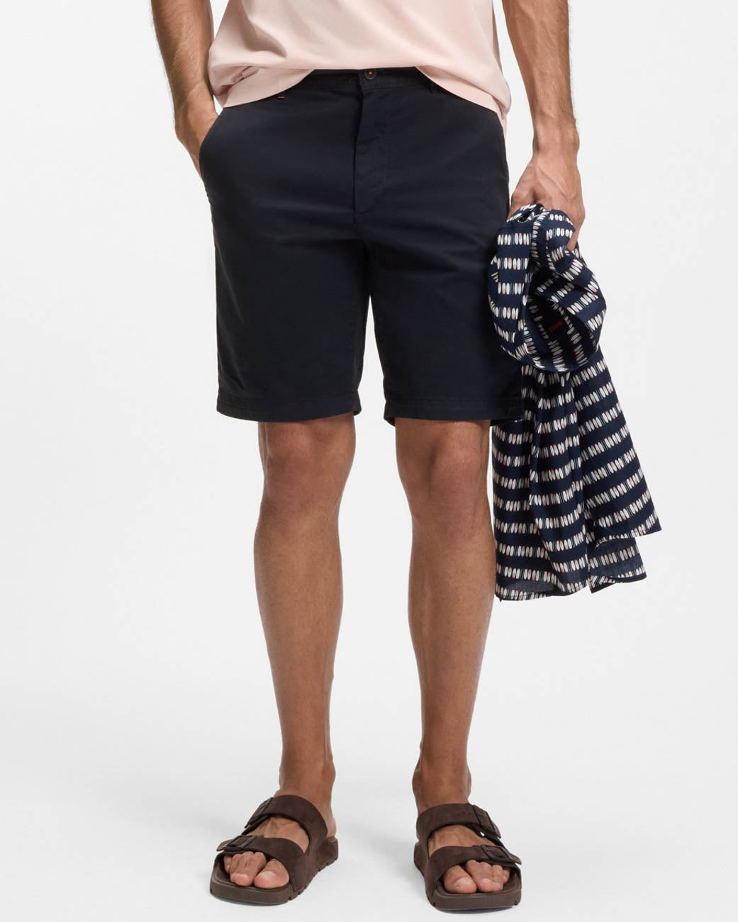 BOSS Orange Mens Slim Fit Chino Shorts in Stretch Cotton Twill - Dark Blue 404