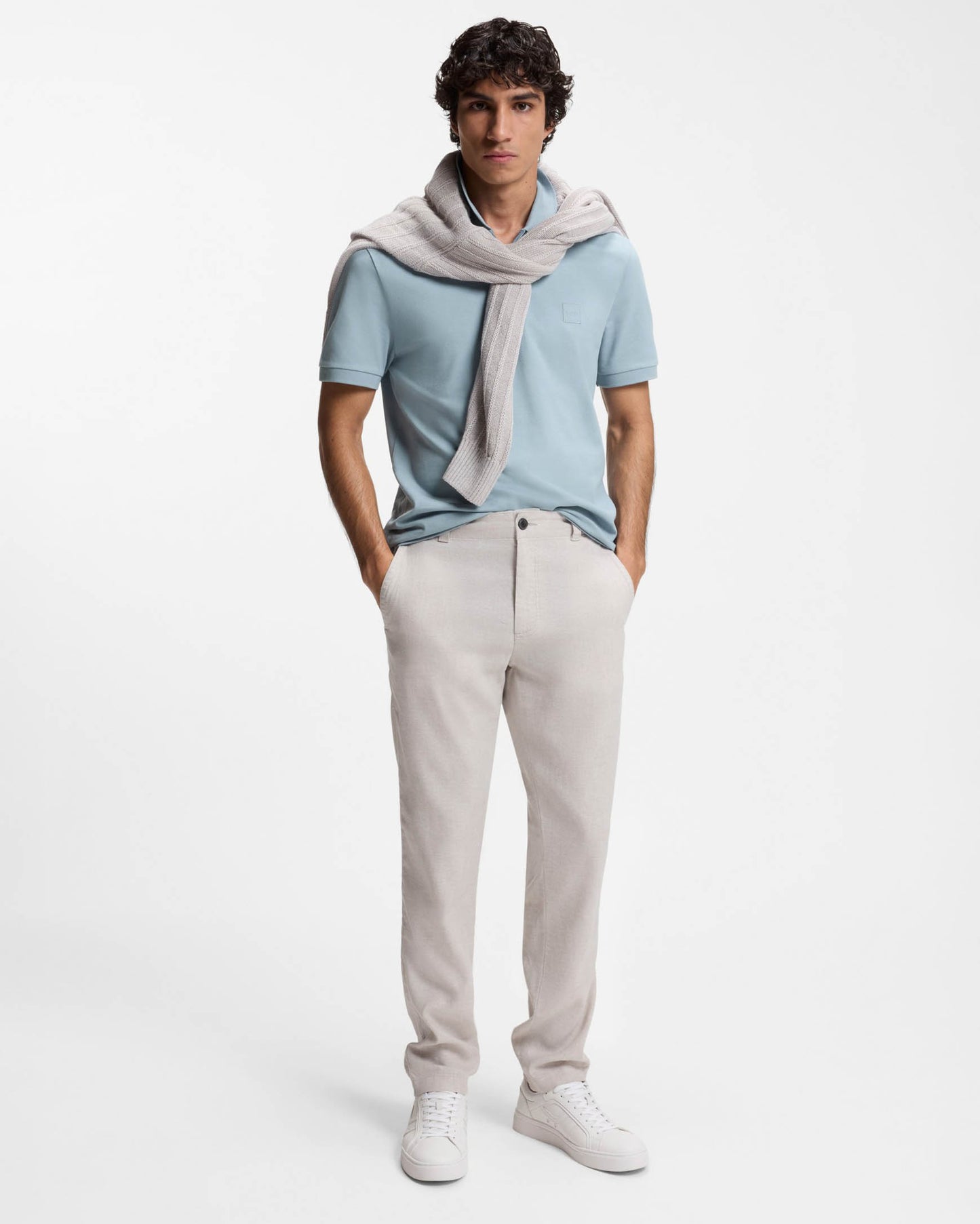 BOSS Orange Passerzip Mens Zip Placket Polo Shirt - Light/Pastel Blue 458 | CHO | Designer Mens Short Sleeve Polo Shirts