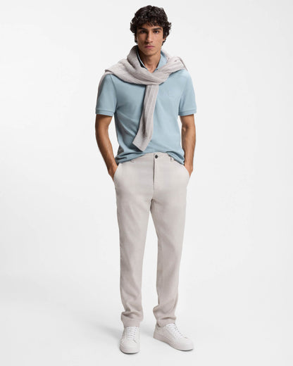 BOSS Orange Passerzip Mens Zip Placket Polo Shirt - Light/Pastel Blue 458 | CHO | Designer Mens Short Sleeve Polo Shirts