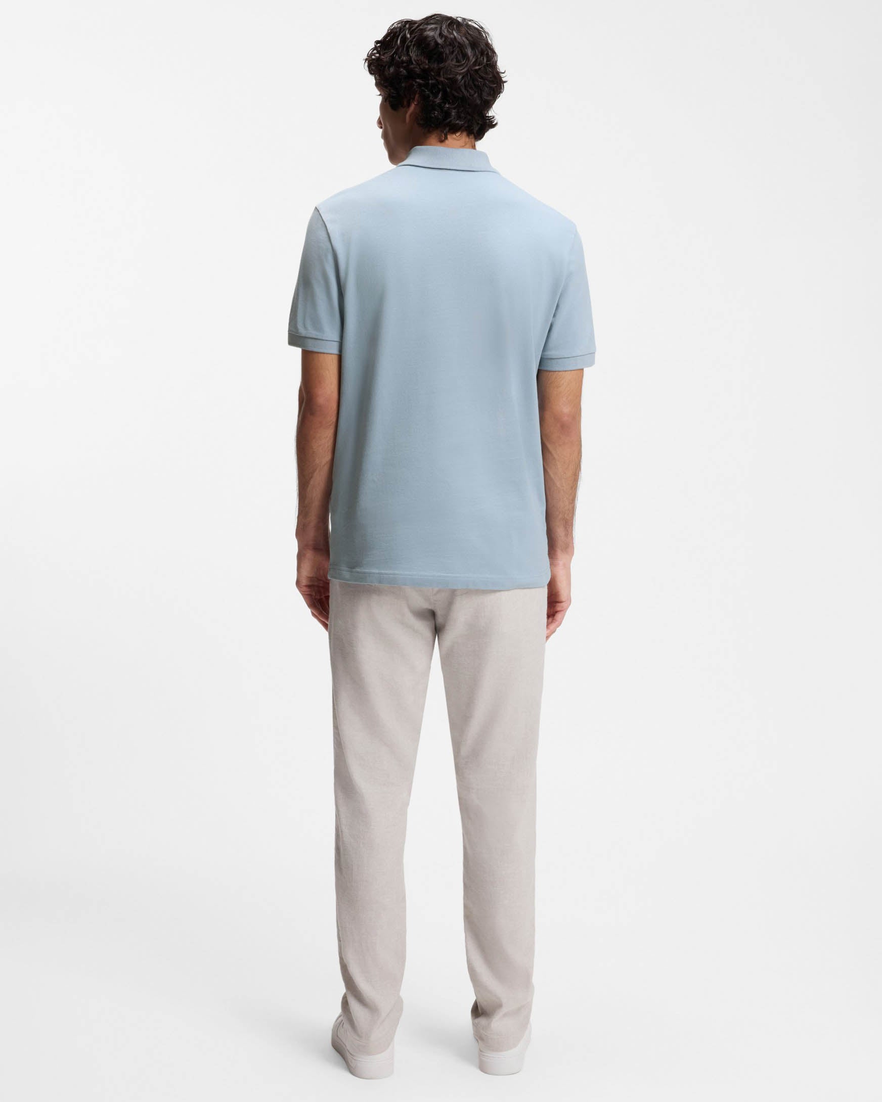 BOSS Orange Passerzip Mens Zip Placket Polo Shirt - Light/Pastel Blue 458 | CHO | Designer Mens Short Sleeve Polo Shirts