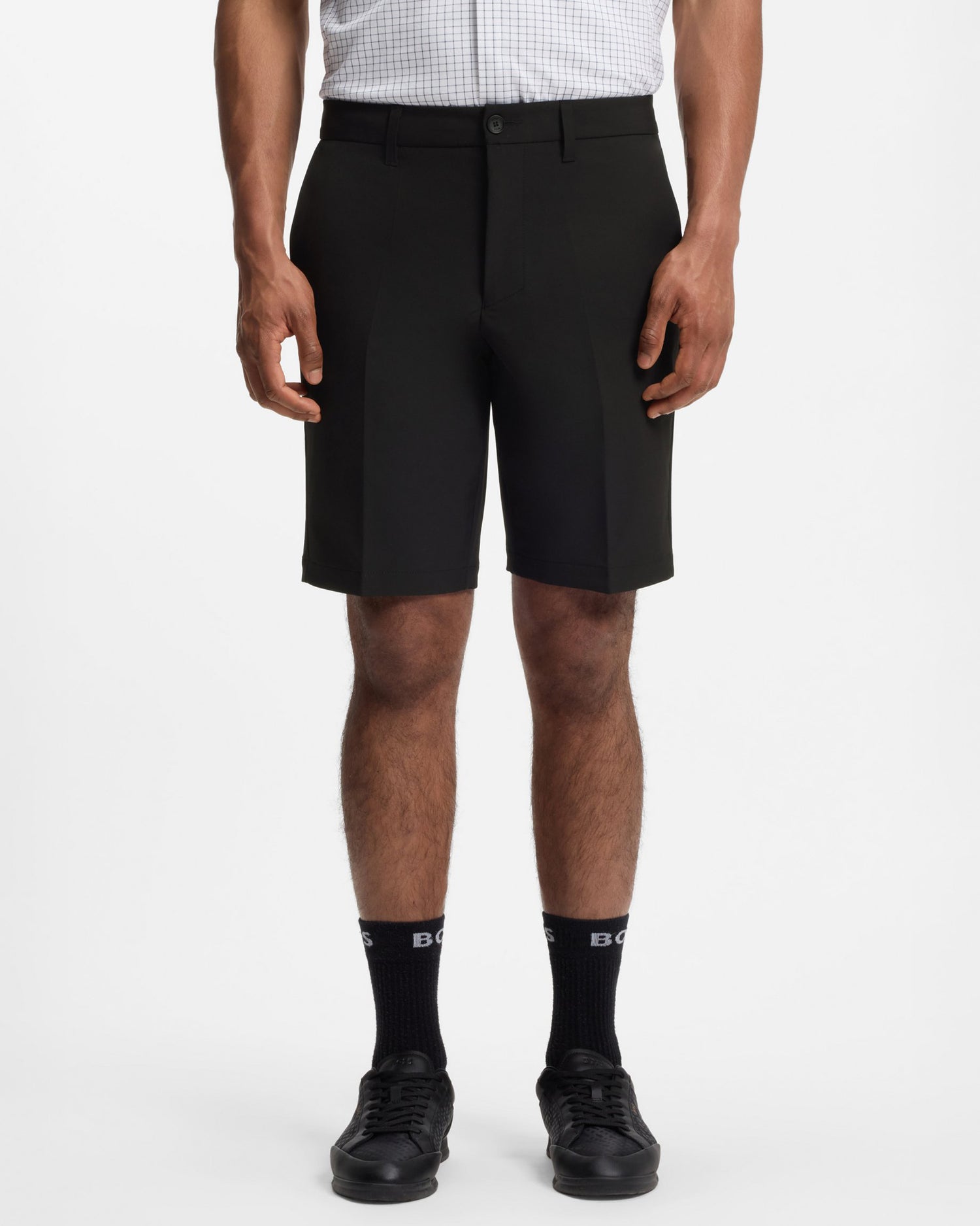 BOSS Green S_Commuter Mens Slim - fit shorts in water - repellent stretch fabric - Black 001 | CHO | Designer Mens Shorts