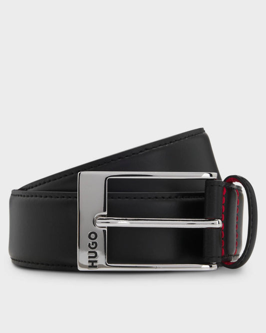 HUGO Barney Mens Patent-Leather Belt with Red Lining  - Black 001