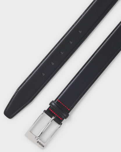 HUGO Barney Mens Patent-Leather Belt with Red Lining  - Black 001