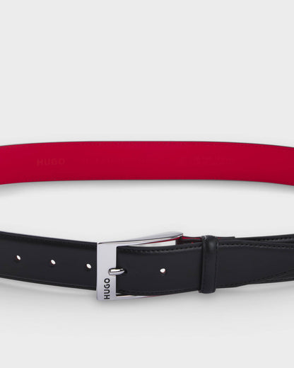 HUGO Barney Mens Patent-Leather Belt with Red Lining  - Black 001