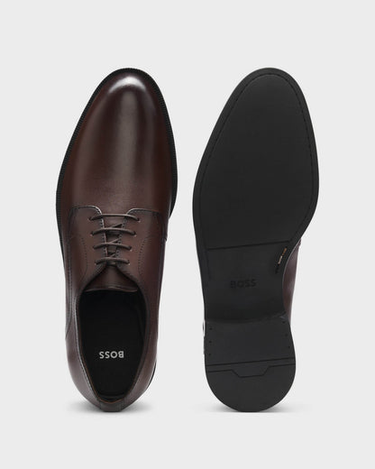 Pair of BOSS Orange Tayil Mens Derby Shoes in Dark Brown 205 - Top and bottom