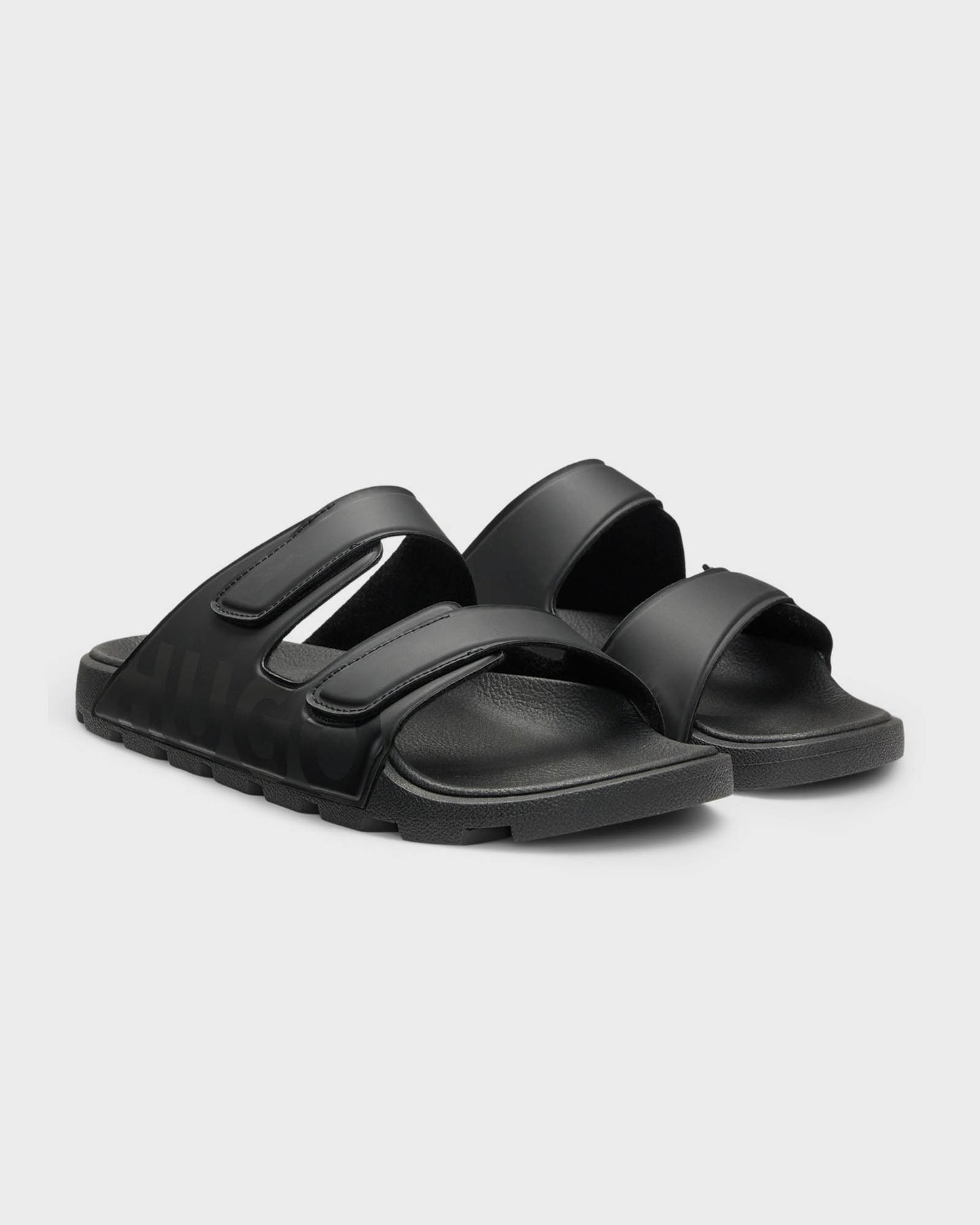 HUGO Evander Mens Logo Sandals with Double Touch-Closure Straps - Black 002