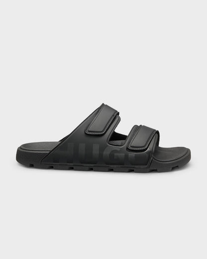 HUGO Evander Mens Logo Sandals with Double Touch-Closure Straps - Black 002