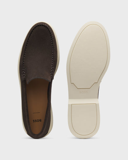 BOSS Orange Sienna Mens Suede Loafers - Dark Brown 202 top and sole
