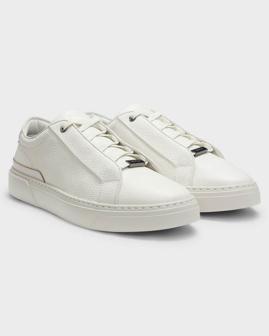 BOSS Orange Gary Mens Trainers in Grained Leather - Open White 112 | CHO | Designer Footwear,Mens Footwear,Trainers