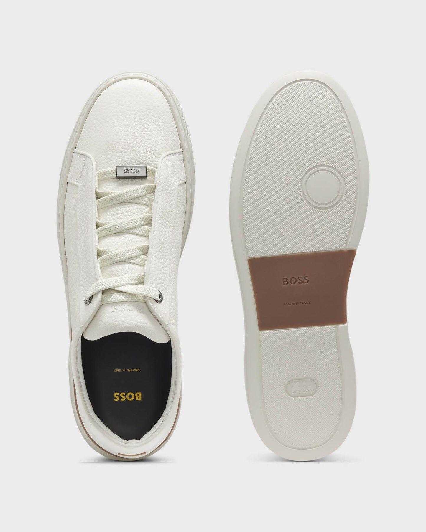 BOSS Orange Gary Mens Trainers in Grained Leather - Open White 112