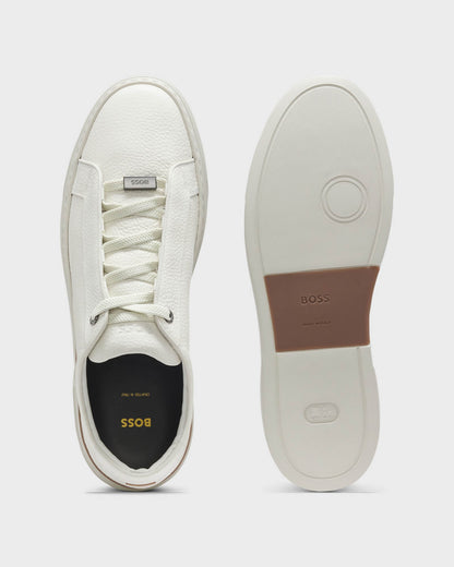 BOSS Orange Gary Mens Trainers in Grained Leather - Open White 112