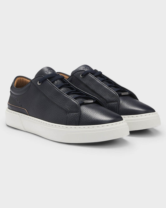 BOSS Orange Gary Mens Trainers in Grained Leather - Dark Blue 401 | CHO | Designer Footwear,Mens Footwear,Trainers