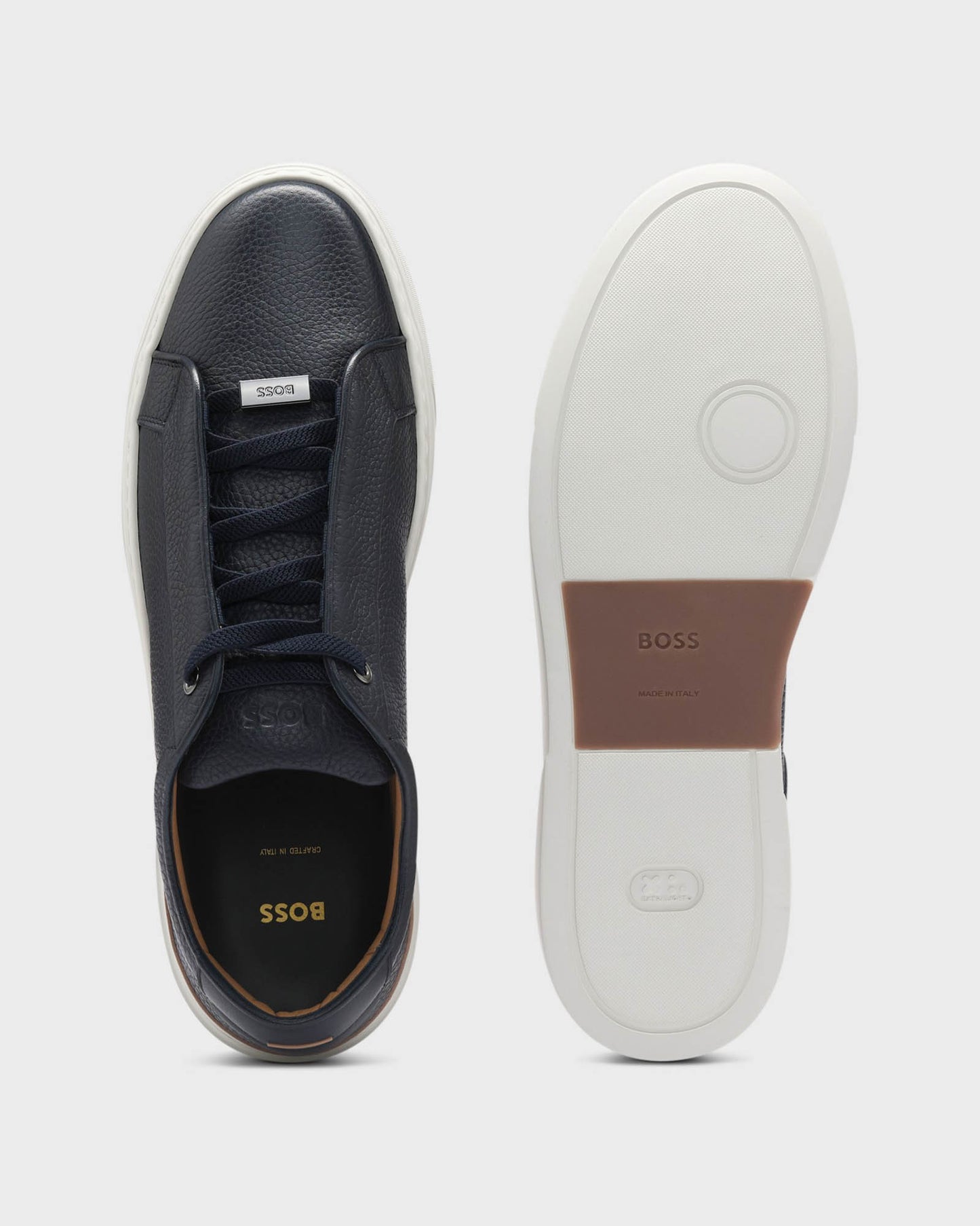 BOSS Orange Gary Mens Trainers in Grained Leather - Dark Blue 401