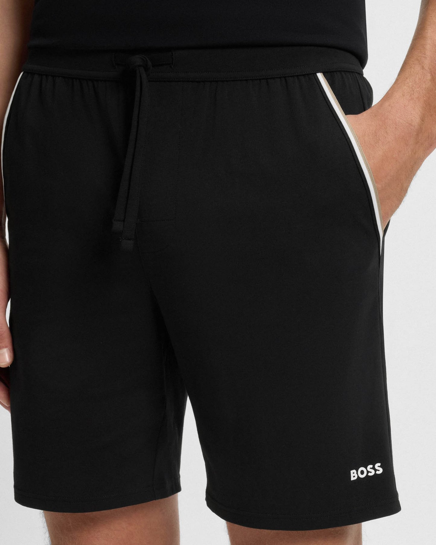BOSS Orange Unique Mens Stretch-Cotton Pyjama Shorts with Tape Trims - Black 001