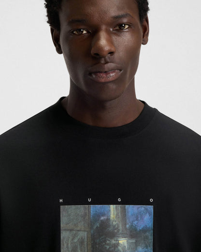 HUGO x apoh Dabolos Mens Cotton-Jersey T-Shirt with Ballerina Artwork  - Black 001