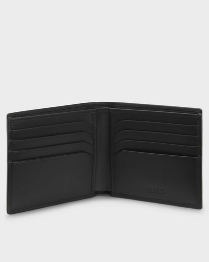 HUGO Tibby Mens Leather Billfold Wallet with Red Stacked Logo  - Black 001